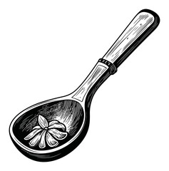 Detailed Engraving of a Wooden Spoon with Floral Design