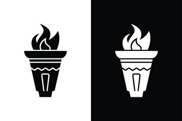 Burning Tiki Torch Icon. Simple Bamboo Torch Silhouette Vector