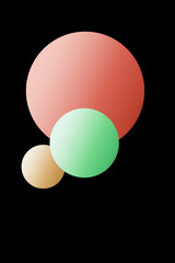 Several colored circles with gradient. figures on black background. design elements. geometry. color stretch. minimalism