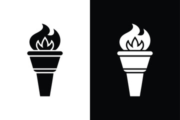 Traditional Bamboo Torch Icon. Tiki Flame Silhouette Vector Illustration