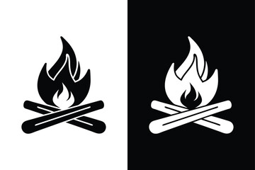 Firewood and Campfire Icon. Bonfire Vector on White Background