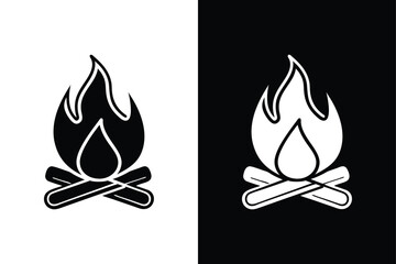 Campfire Vector Icon. Black and White Bonfire Silhouette Illustration