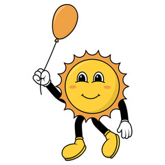 Sun Groovy Cartoon Illustration. Vector Character