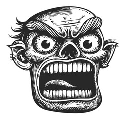 Fototapeta premium Angry Skull Illustration in Engraving Style with Bold Features