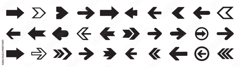 Poster arrows set of black icons. arrow icon. arrow vector collection. arrow. cursor. modern simple arrows.