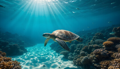 Obraz premium Sea Turtle Swimming in Ocean