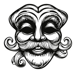 Obraz premium Intricate Engraving of a Whimsical Vintage Face with Mustache