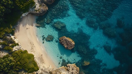 Aerial View of a Secluded Beach and Turquoise Waters