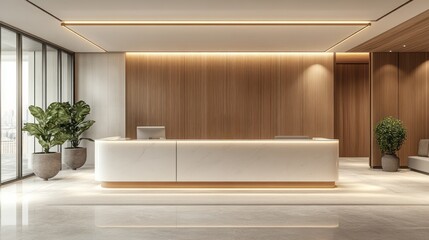 Elegant reception area featuring modern design and natural elements