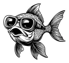 Cool Fish Illustration with Sunglasses in Black and White Design