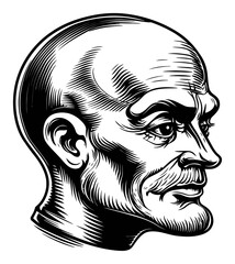 Intricate Black and White Engraving of a Male Profile Portrait