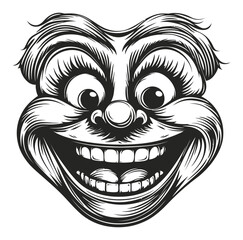 Obraz premium Vintage Engraved Smiling Clown Face with Exaggerated Features