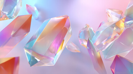 Colorful crystal gemstones floating on pastel background