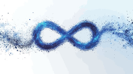 The image features a stylized infinity symbol rendered in a vivid blue hue, made up of countless tiny glowing particles that appear to be in motion, creating a.