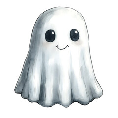 A whimsical cartoon ghost in watercolor