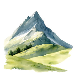 Majestic mountain peak in a watercolor landscape