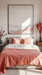 Cozy bedroom with soft colors and modern decor  