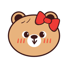 cartoon bear head wearing big red bow. cute drawing for kids sticker, doodle sticker