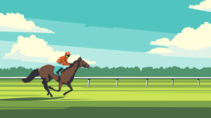 競馬場で疾走するの馬と騎手