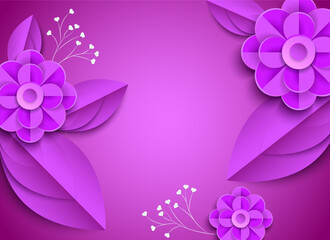 抽象的な紫色の花(パンジー・朝顔など)のペーパークラフト風イラスト｜背景素材アートシリーズ