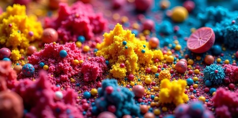 Close-up of vibrant mix of multicolored mud in abstract texture with natural details, vibrant, texture, mix