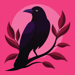 Obraz premium Black silhouette vector illustration of a bullfinch bird on a nature branch
