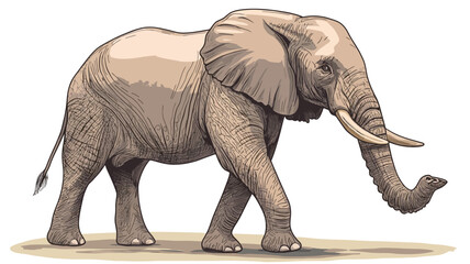 Obraz premium This painting features a detailed and realistic illustration of an African elephant in soft beige and light brown tones. The illustration uses precise line work and shading.