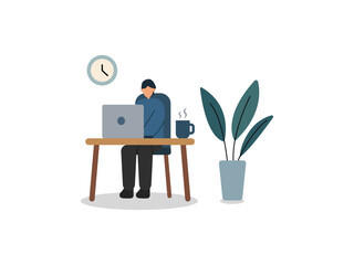 Person works at a desk with a plant and clock, perfect for officethemed presentations, websites, articles, and social media posts.