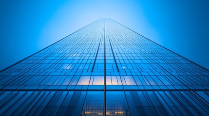 Fototapeta premium Ascending glass skyscraper, urban view against the sky