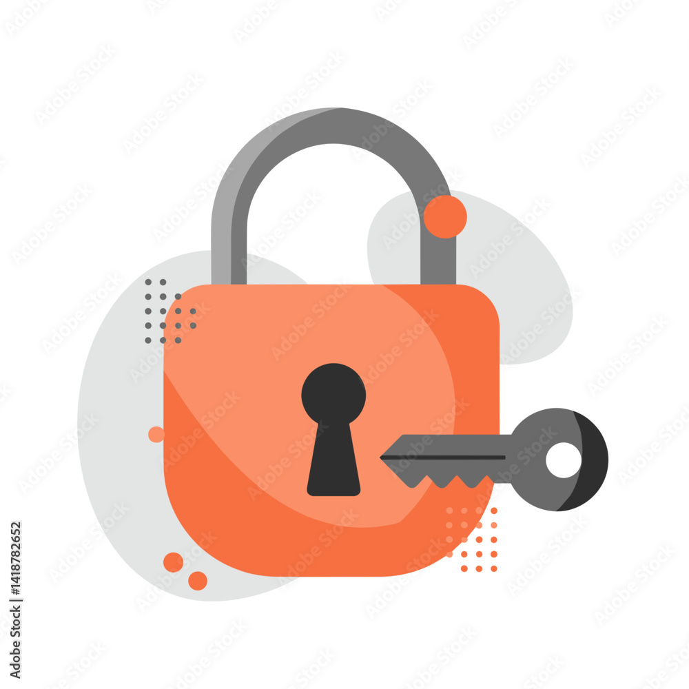 Poster digital lock with key illustration in minimal style