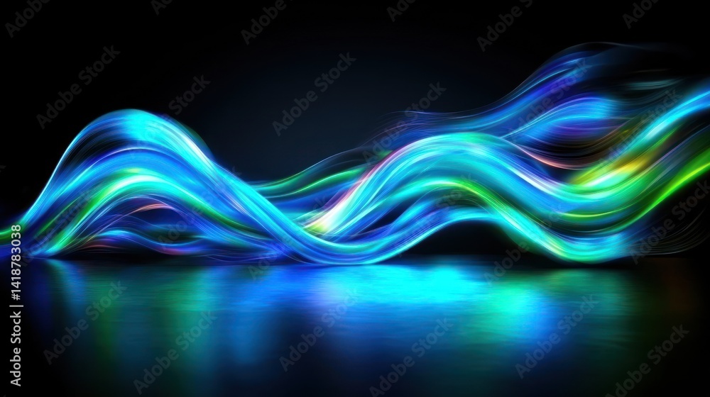 Canvas Prints abstract glowing waves reflecting on dark surface