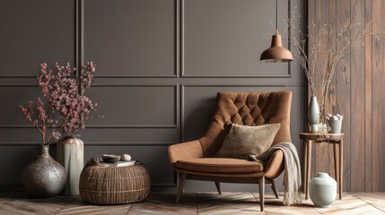 Elegant Living Room Interior with Chair and Decorative Accents