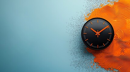 Modern clock design with vibrant orange wave pattern against a blue background