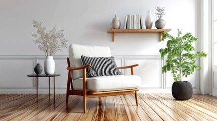 Living Room Interior with Armchair and Plant Home Decor