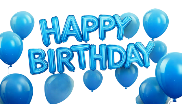 blue balloon text of Happy Birthday on the transparent background Png.