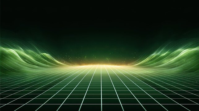 Retro green monochrome phosphor display in low-resolution style with gridlines and empty area for overlay