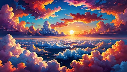Sunset Cloudscape Above the Clouds with Orange and Blue Sky