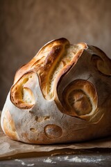Artisan Sourdough Bread Loaf with Detailed Scoring on Parchment Paper