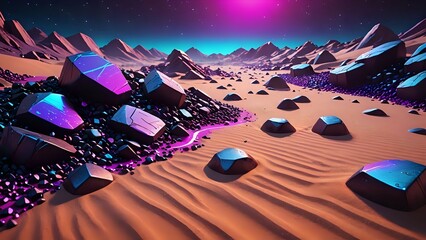 Surreal Desert Landscape with Rocks and Galaxy Sky Digital Art