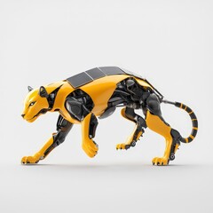 Obraz premium A robot cat is walking on a white background