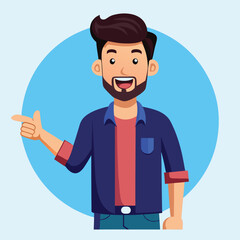 Happy man pointing into a blank copy space spot with two hands