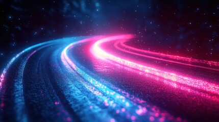Futuristic neon light trails with blue and pink glowing gradients dynamic cyberpunk abstract technology background vibrant energy flow digital design