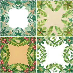 Autumn frames with leaves and Watercolor hand drawn floral isolated illustration set

