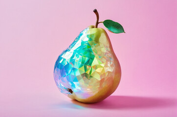 A holographic bitten pear. Generative AI.