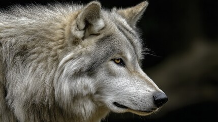 Naklejka premium A profile view of a Husky head, showing its thick fur and pointed ears - purebred markings teeth snow