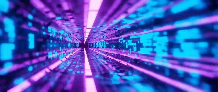 Anamorphic video of Infinity glowing tunnel into cyberspace, Technology concept