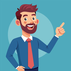 Happy man pointing into a blank copy space spot with two hands