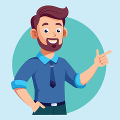 Happy man pointing into a blank copy space spot with two hands