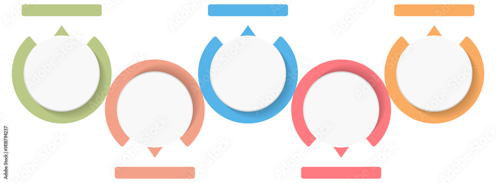Aufkleber process diagram template with circles, flowchart or workflow with five elements
