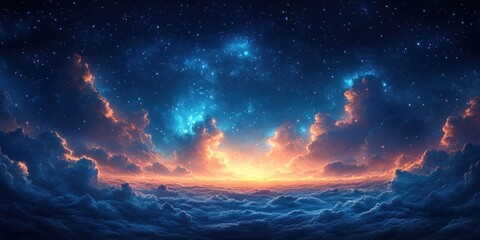 Fototapeta premium Dreamy winter night sky with stars and soft clouds in blue ethereal hues